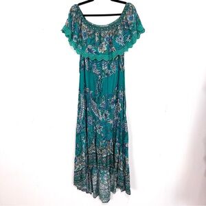 Aveology‎ High Low Maxi Dress Green Floral Tassel Drawstring Ruffle 20 2X